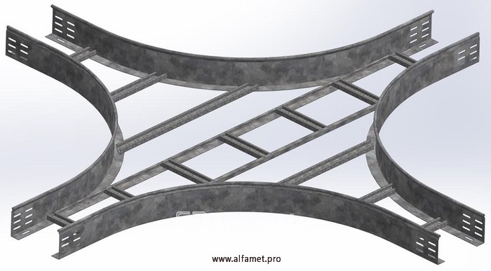 Крестообразный разветвитель для лестничного лотка АМЛЛ 500х100х3000 (радиус поворота 600 мм)